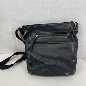 The Sak Black Soft Pebble Leather Adjustable Crossbody Shoulder Bag Purse‎